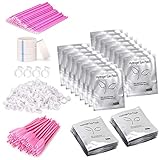 TwoWin 100Pcs Parches Extensiones de Pestañas Almohadillas de Gel, 100Pcs Cepillos para los Ojos, 100Pcs Anillos para Extensiones, 100pcs Pinceles Micro Aplicadores, 4pcs Cinta