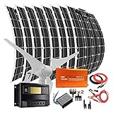 DACURYSSO Kit de energía solar eólica de 1200W, 12 V, 24 V con inversor de 3000W: generador de turbina eólica de 400W con controlador+8 paneles solares flexibles de 100 W+regulador solar+cables para