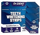 Tiras blanqueadoras de dientes DrDent Premium - 20 sesiones de blanqueamiento - Fórmula no sensible - 40 tiras blanqueadoras sin peróxido - Seguro para el esmalte + abrebocas incluido